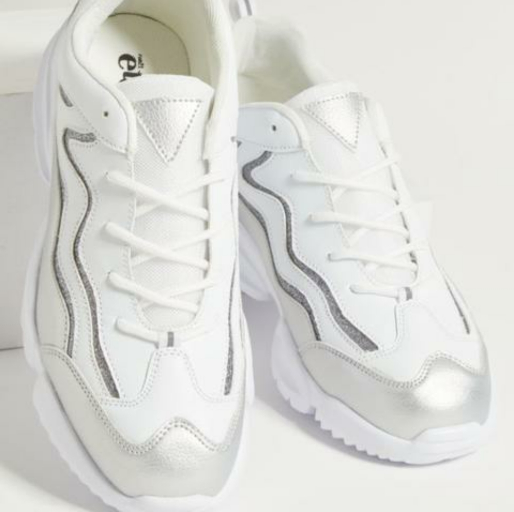 Women's White silver glitter dad shoes sneakers